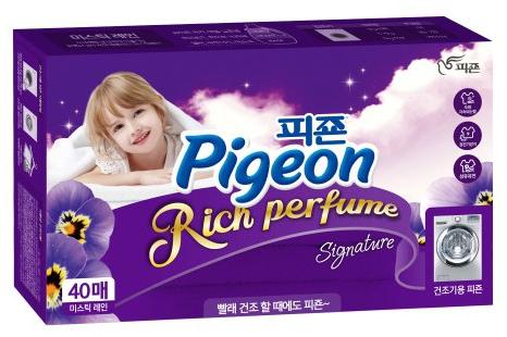 Pigeon Rich Perfume Салфетки-кондиционер для сушки белья в сушильной машине Аромат Тайны дождя 40 шт