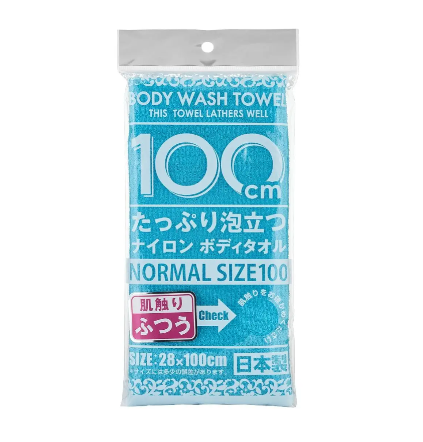 Yokozuna Нейлоновая массажная мочалка для тела пенообразующая средней жесткости Голубая 28*100 см