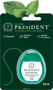 PresiDENT Межзубная нить вощеная с экстрактом мяты 35 м