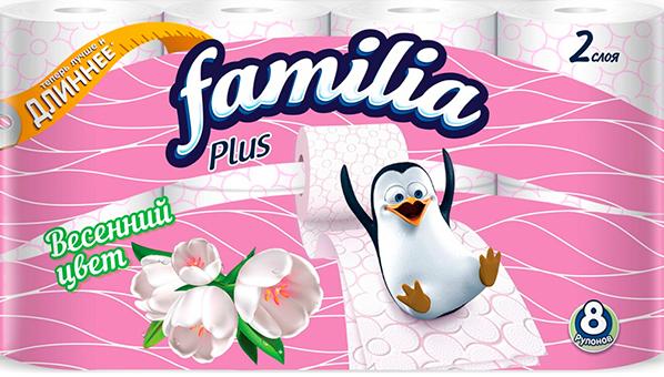 Famillia Plus Туалетная бумага 2-ух слойная Весенний цвет 8 рулонов