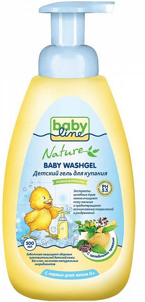 BabyLine Гель для купания малыша с солодкой и мятой 500 мл с помпой-дозатором