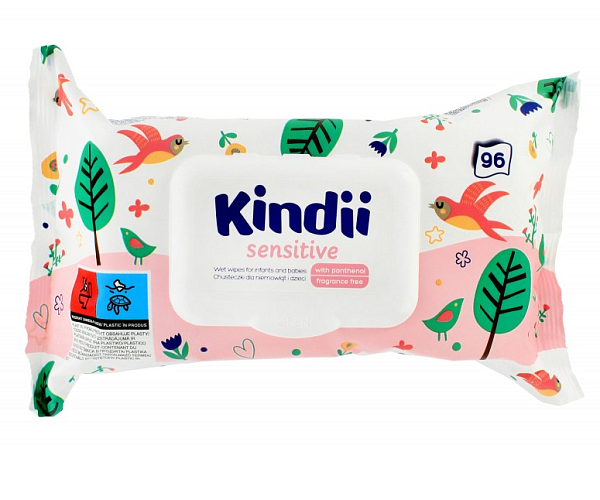 Kindii Sensitive Влажные салфетки с панетенолом без отдушек для детей 96 шт