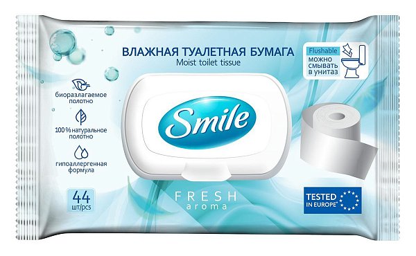Smile Fresh Aroma Влажная туалетная бумага смываемая c клапаном 44 шт