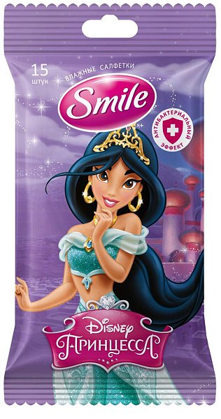 SMILE Disney Princess влажные салфетки детские антибактериальные 15 шт