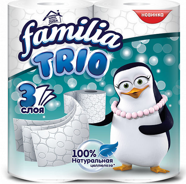 Famillia Trio Туалетная бумага 3-ех слойная Белая 4 рулона
