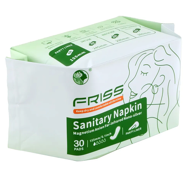 Friss Sanitary Napkin Гигиенические прокладки ежедневные с турмалином и наносеребром 155 мм 1 капля 30 шт